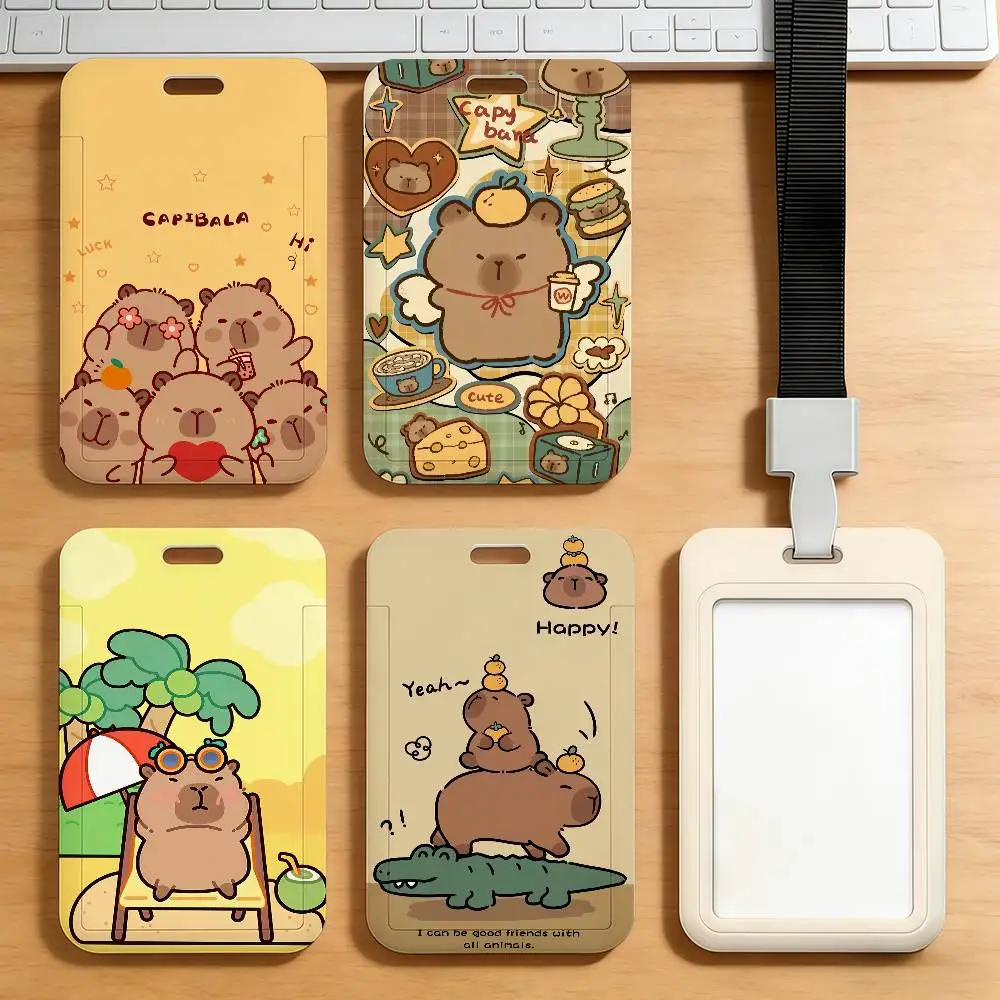 Niedlicher Capybara-Cartoon-Kartenhalter für Studenten, Campus-Essenskarten, Öffentlicher Nahverkehr und U-Bahn
