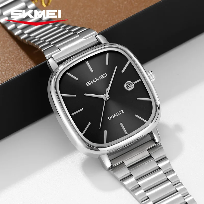 

SKMEI простые кварцевые часы с полосой из нержавеющей стали, модные роскошные часы с датой для мужчин и женщин, женские повседневные водонепроницаемые наручные часы