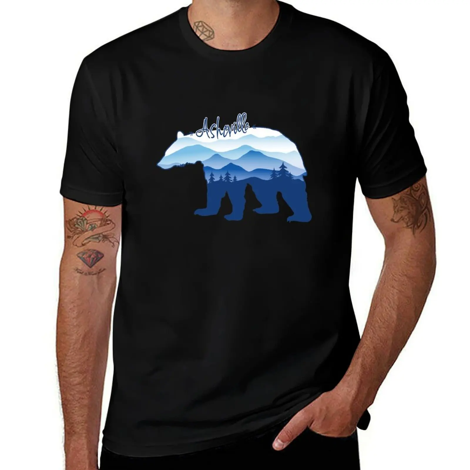 Asheville Blue Ridge Mountains - Black Bear - Blue on White 26 T-Shirt Plus Size Comfort Fit Tee
