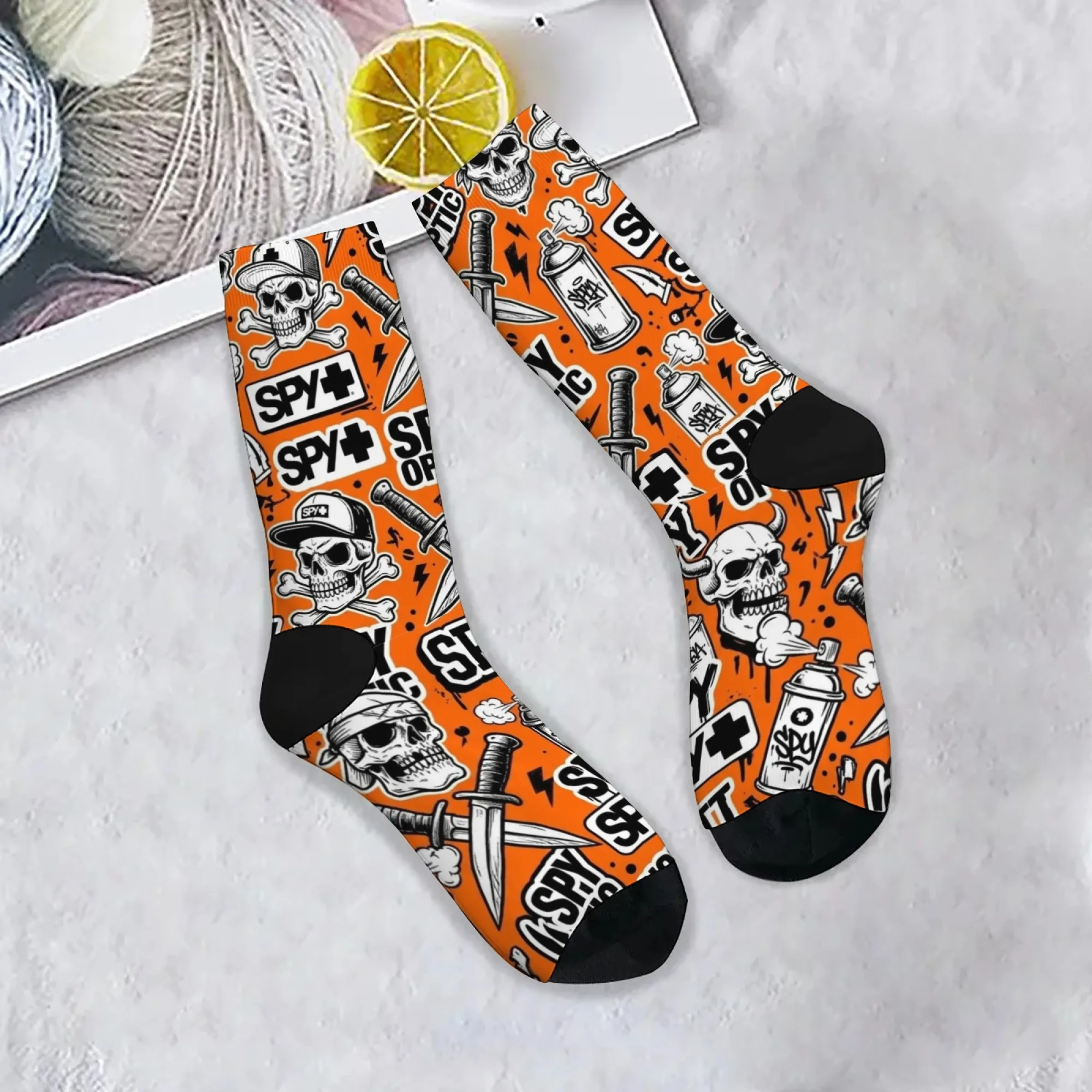 

Orange Cartoon Harajuku Style Socks Fashionable Street Print Hip-hop Rock Style Socks Skin-friendly Comfortable Breathable Socks