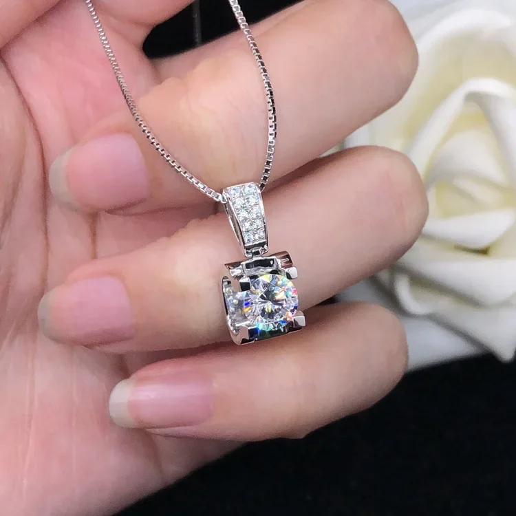 Sólido 14k ouro branco au585 platina pt950 colar feminino cabeça de vaca simples moda 1 quilate diamantes moissanite