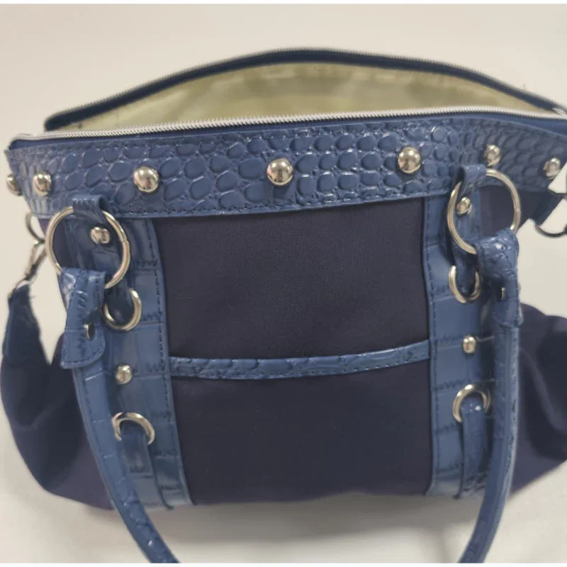 Marken-Retro-Y2K-Schultertasche Hochwertige Nischen-Motorradtasche mit Nieten Krokodilmuster Große Kapazität Denim-Canvas-Pendler-Tragetasche – Detail 9