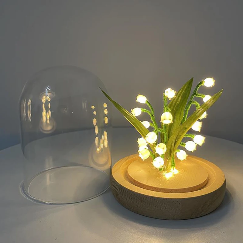 Lily of The Valley Flowers Night Light Handmade Artificial Flower Tulip Night Lamp DIY Bedside Sleep Light for Bedroom Decors