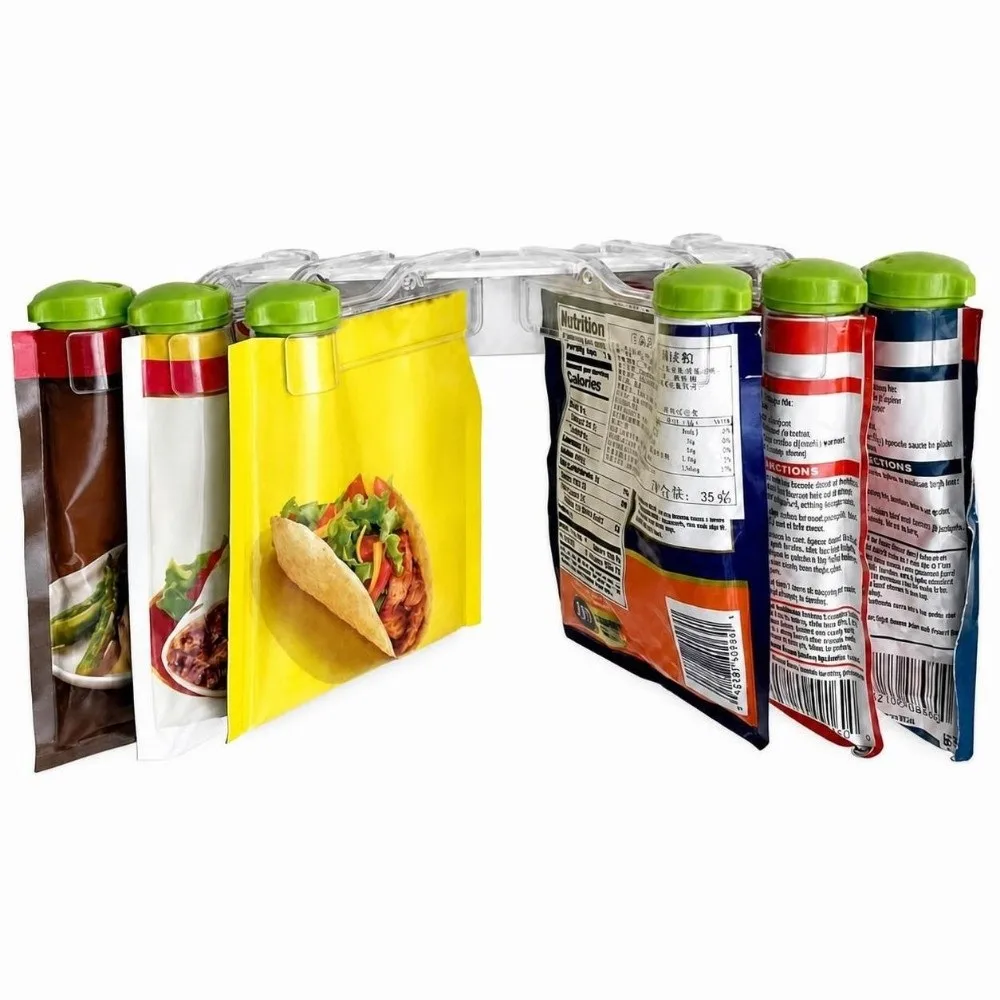 Wall Mounted Seasoning Rack Adjustable Rotating Design Seasoning Packet Organizer Sealing Clip Space Saving Spice Hanging Holder