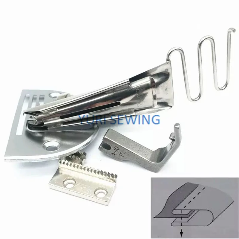 A10 folder with teeth and needle plate for thin fabric,cloth strips,pulling hemming lock stitch industrial sewing machine parts