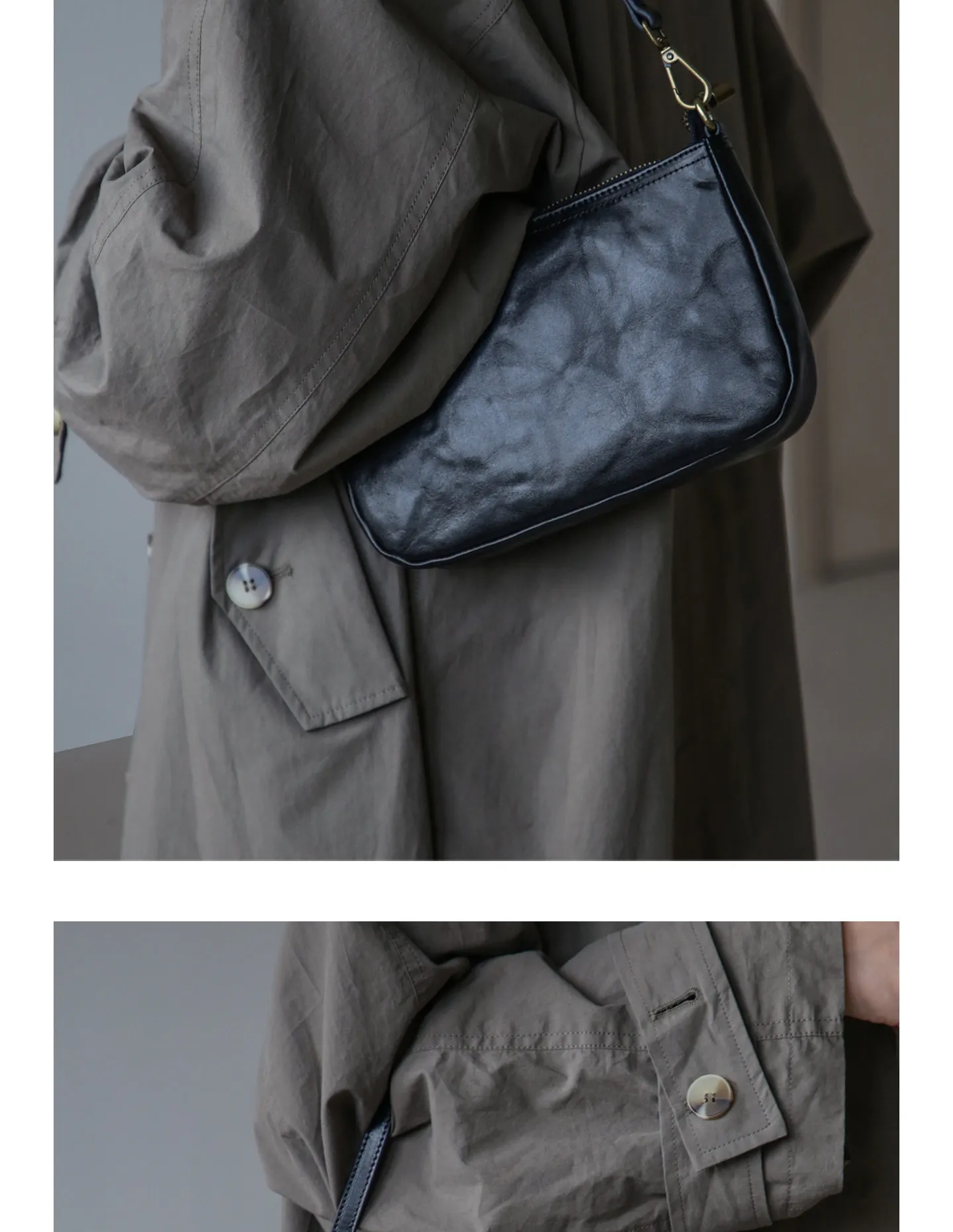 Schlichte Vintage-Damen-Umhängetasche aus echtem Leder, Wochenend-Reise-, Einkaufs- und Partytasche, luxuriöse handgefertigte Damen-Unterarmtasche aus echtem Leder – Detail 11