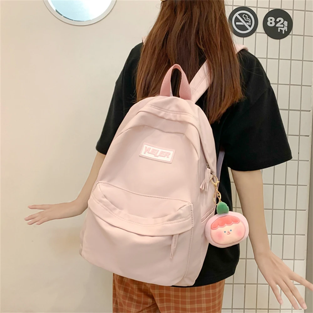 Solid Color Large Capacity High Quality Nylon Ladies Backpacks Large Capacity Women Schoolbags Teenagers Backpacks Bolso Mujer