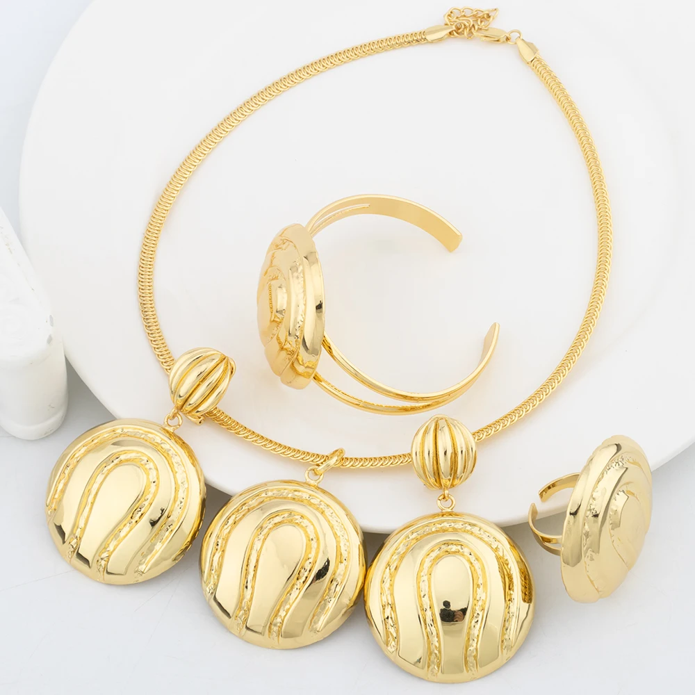4-teiliges Schmuckset, große Schmucksets für Damen, 18 Karat vergoldet, Halskette, Armband, Ohrringe, Ring-Set, Hochzeitsschmuck, Festgeschenke – Detail 7