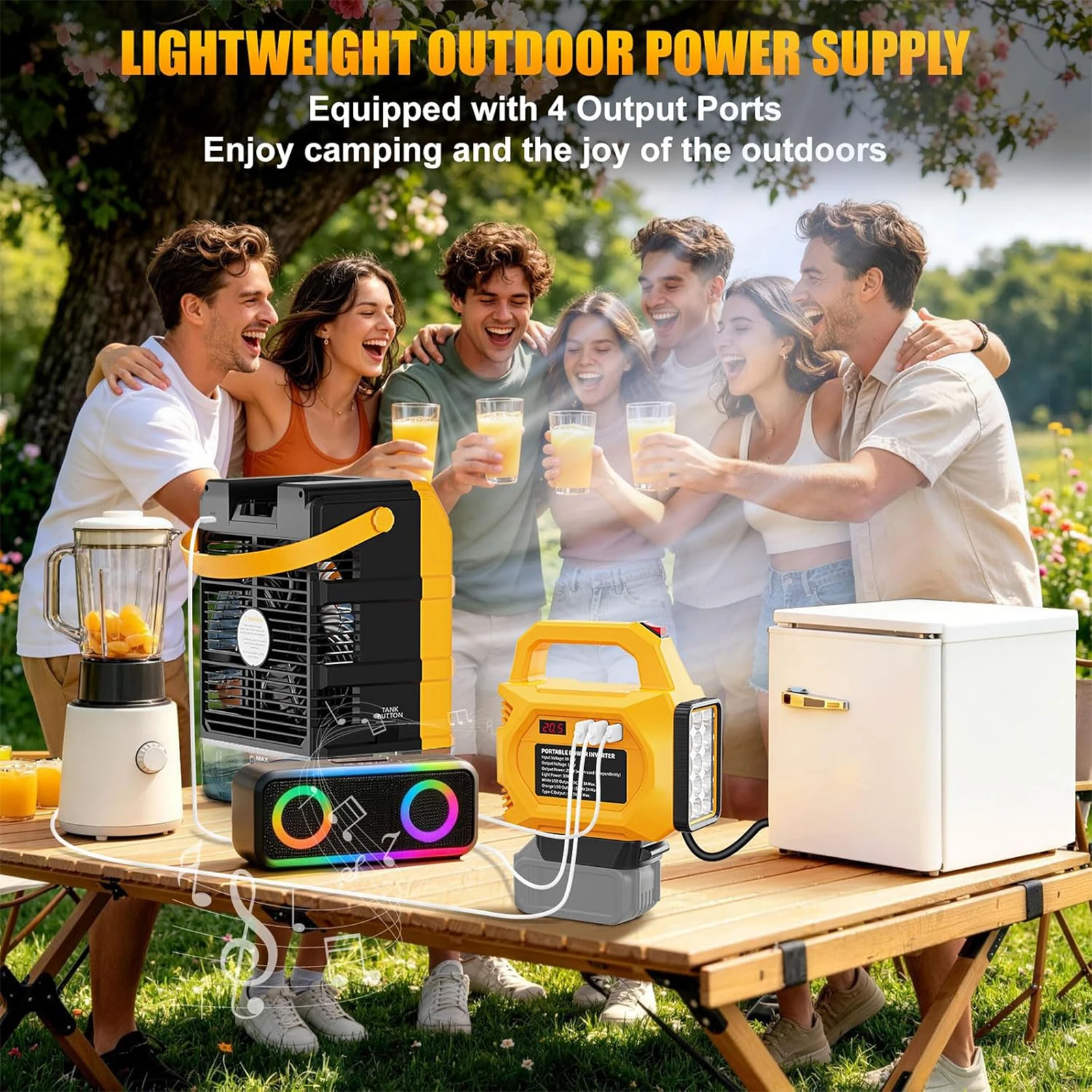 150W Power Inverter with LED Work Light DC 18-21V To AC 220V Portable Power Station Battery Inverter for Camping Emergency Use