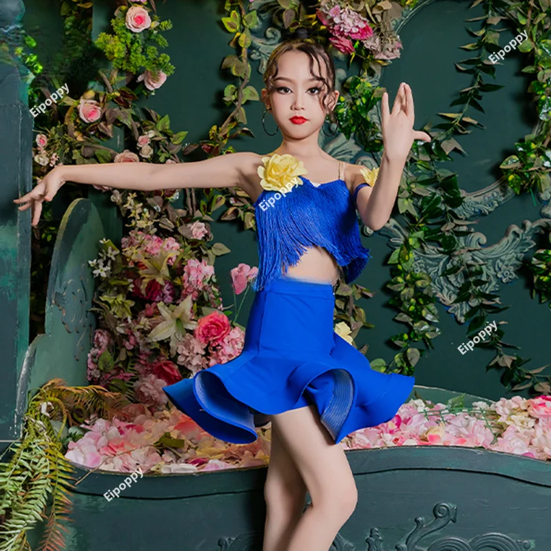 Child Samba Tango Latin Dance Dress Girls Cha Cha Ballroom Dance Costume Fringe Latin Dress Kids Competition Dress Practice Wear image 4