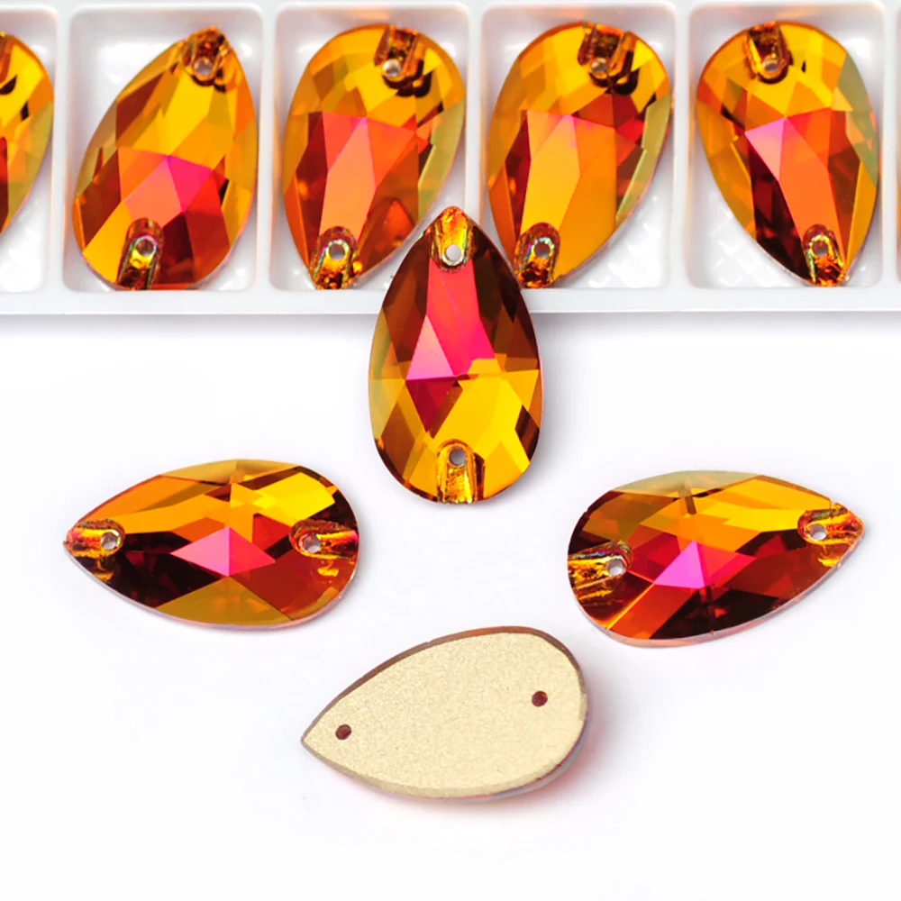 

Astral Pink 6A Bevel Sew on Rhinestones Teardrop Bling Crystal Shiny Rhinestones Sew on K9 for Garment Dress Shirt