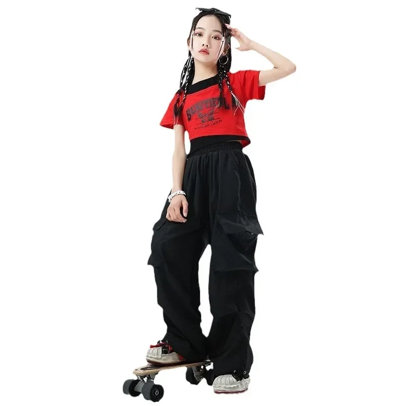 Girls Sports Cargo Pants Kids Fashion Straight Baggy Trousers Children Streetwear Sweatpants Teenager Vintage Casual Pants