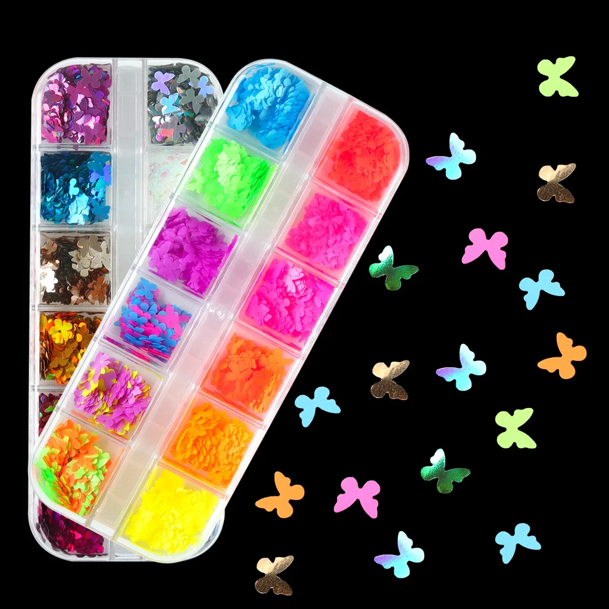 Décorations à paillettes pour ongles papillon, démontrent colorés brillants pour l'été, design de manucure, accessoires, 2 boîtes par ensemble, N64.Supplies