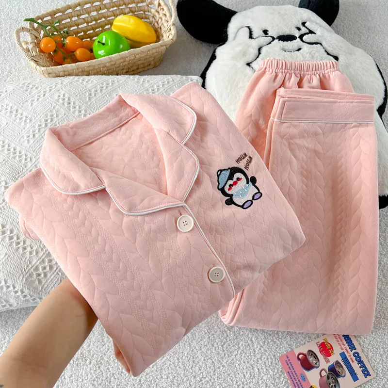

Cartoon Women's Pajama Set Winter Keep Warm Sleepwear Soft and Sticky Nightwear Ins Pj Set Kawaii Quilted Homewear Wholesale