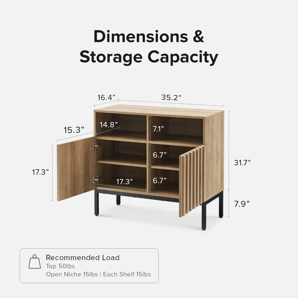 Storage Cabinet, Modern Rustic Industrial Buffet Sideboard, Accent Console Credenza, Fluted Panel Doors, Adjustable Shelves