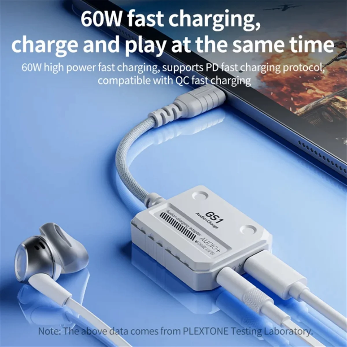 GS1เพล็กซ์โทน2-in-1ตัวแปลงต่อหูฟังชนิด-C อินเตอร์เฟซสนับสนุน60W ชาร์จเร็วสำหรับโทรศัพท์มือถือและแท็บเล็ต3.5MM + typec