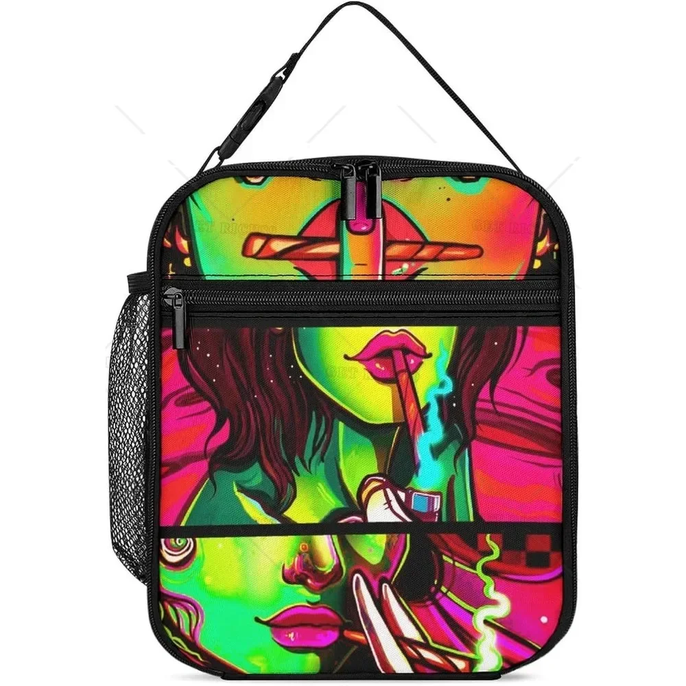 

Trippy Cool Women Hippie Painting Art Leak-Proof Lunch Bag for Women Soft Thermal Bento Boxes Reusable and Insulated Lunch Bag