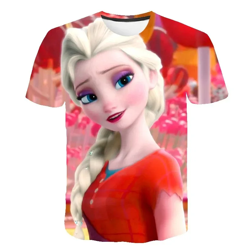 MINISO Kawaii Anna Elsa Frozen T Shirt Tops Tees Kids Girls Clothes Disney T-shirts Children Short Sleeve Birthday Party Tops