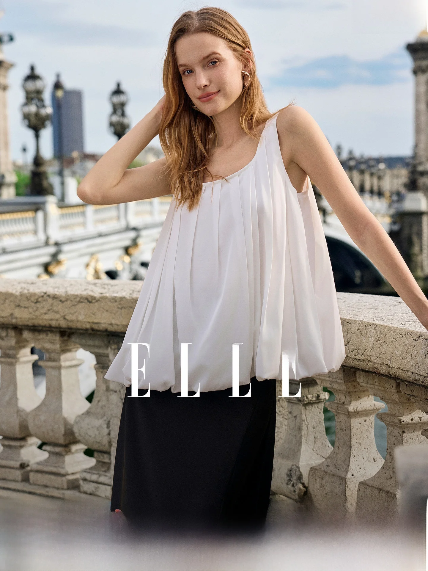 

Elle Women's White Linen Folded Strap Shirt Summer New Style Simple Commute Loose Fit round Neck No Sleeve Unique Design