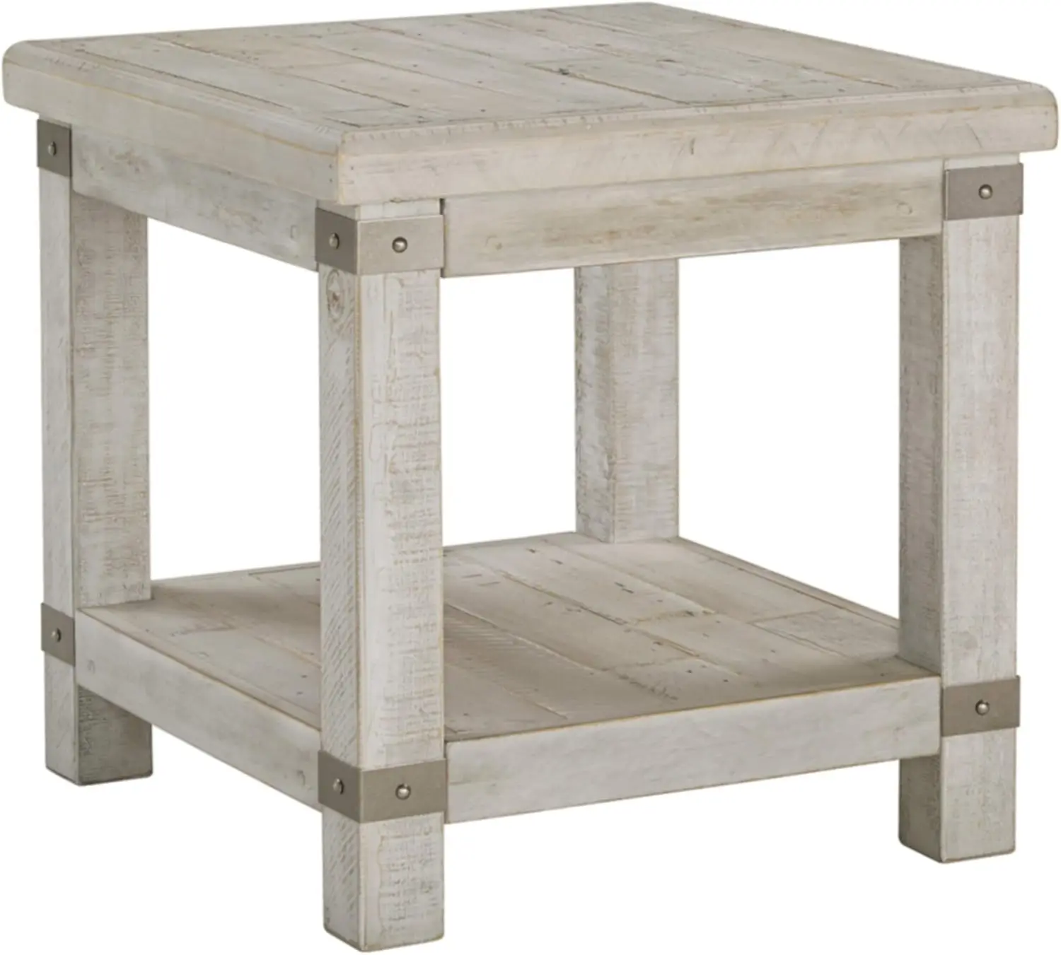 Carynhurst Farmhouse Rectangular End Table with Lower Shelf, 2 Electrical Outlets and 2 USB Ports, Whitewash