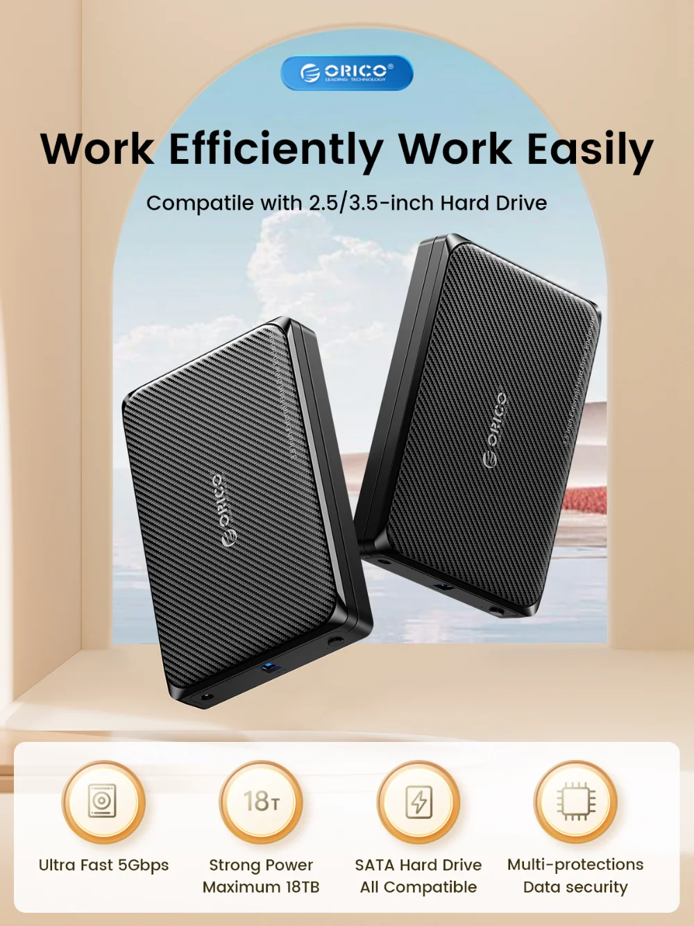 ORICO New USB3.0 Mobile Hard Disk Box 3.5/2.5 Inch Type-C Hard Disk Base Is Suitable for Notebook Desktop External Box Pc Case