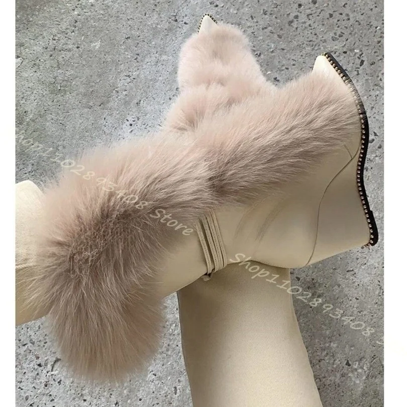 

Rivet Fur Decor Combat Boots Pointed Toe Wedges Heel Warm Boots New Fashion Women Winter Big Size Shoes 2023 Zapatos Para Mujere