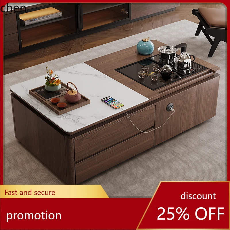 

HT New Rock Plate Lifting Kung Fu Tea Table Living Room Home High-end Tea Table Solid Wood Tea Table