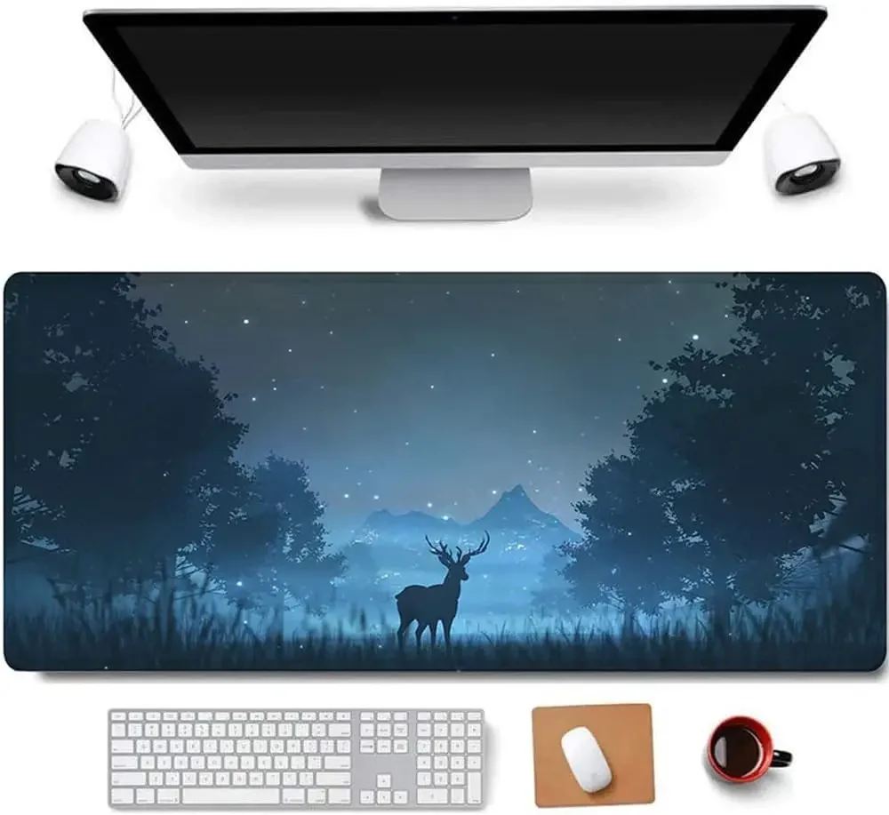 Forest Deer Large Gaming Mouse Pad Computer Office Game Table Mats XXL 90x40 Non-Slip Rubber Carpet Long XL Laptops Keyboard Mat