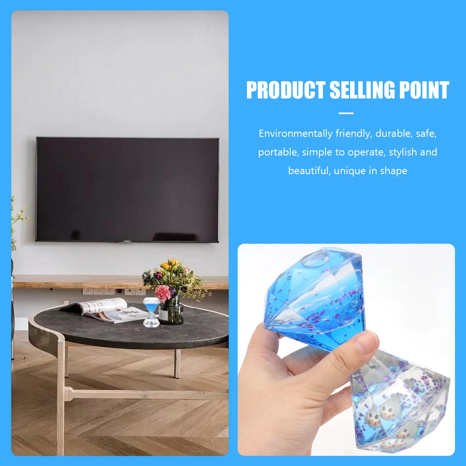 

Liquid Hourglass Blue Desktop Decor For Kids Adults Home Office Stylish Gift Sand Timer Art Adornment