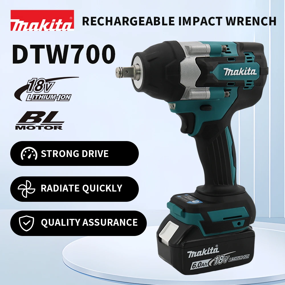 New Makita DTW700 1800 N.M Torque Brushless Electric cordless Impact Wrench 1/2 In Lithium-Ion Battery For Makita 18V 2024