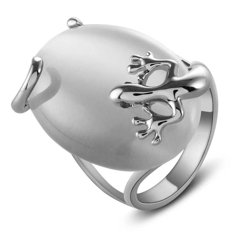

Ajojewel Silver-color Big Opal Lizard Ring Luxury Animal Jewelry Size 7-10 Fashion Gift Items