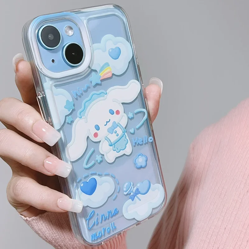 Sanrio Hawaiian Blue Cinnamoroll Cute Phone Case For iPhone 15 14 13 12 11 Pro Max 7 8 Plus SE XR XS MAX Y2K Anti Fall Back Cove