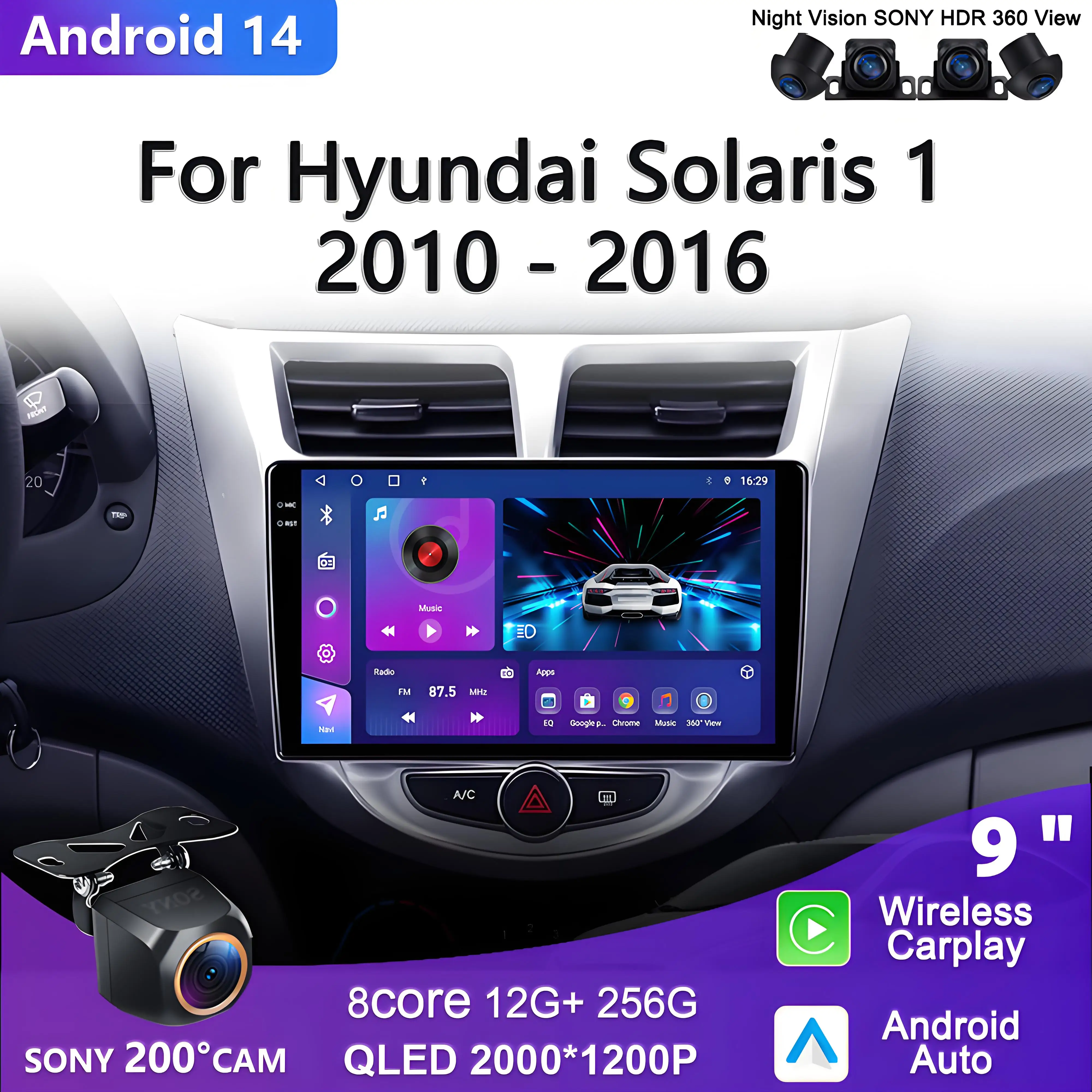 

2K Incell Screen Android 14 CarPlay Car Radio For Hyundai Solaris 1 2010 - 2016 Multimedia Video Player GPS Car Multimedia