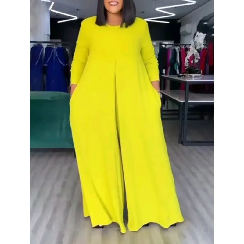 Monos de mujer en 6 colores, ropa informal elegante con cuello redondo, manga larga, bolsillos de pierna ancha, mono solitario para mujer 2025 179437