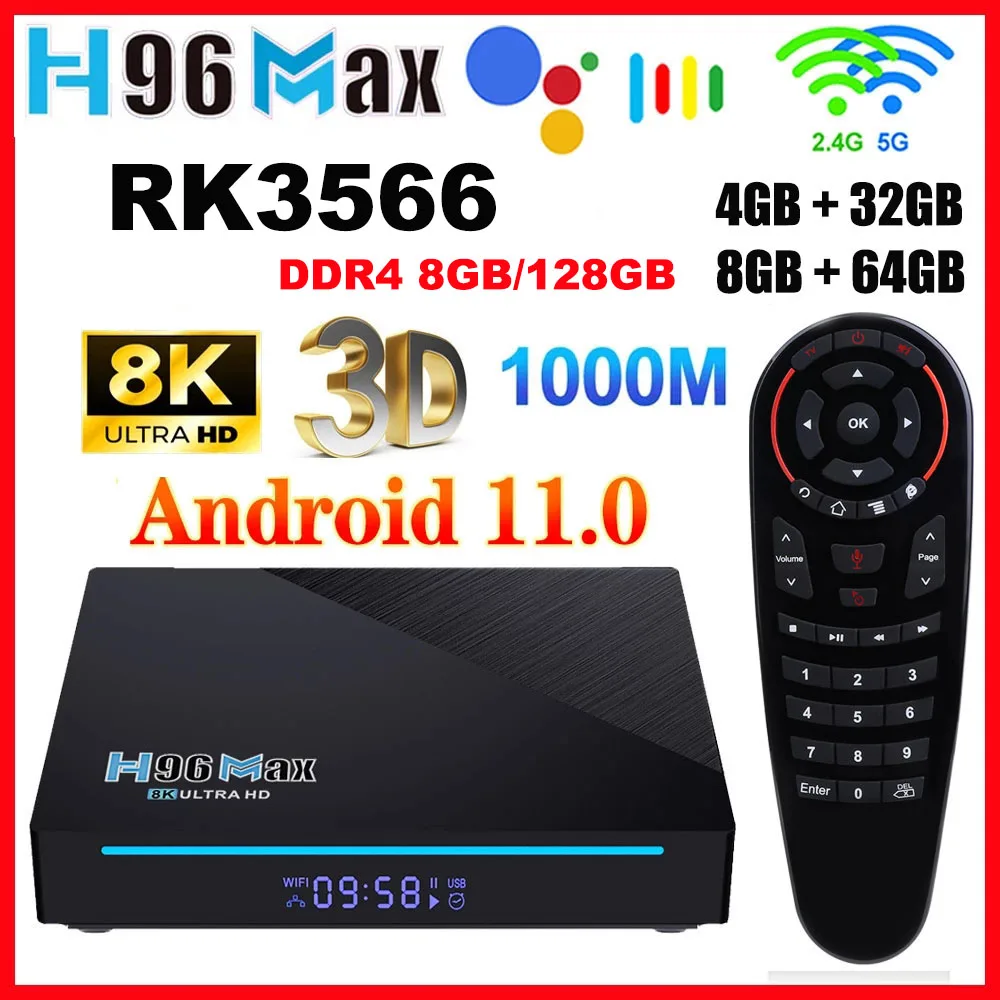 

TV Box Android 11 H96 MAX RK3566 RAM 8GB ROM 64GB Support 8K Google Play Youtube H96Max Media Player 4G 32G Set Top Box PK TOX1