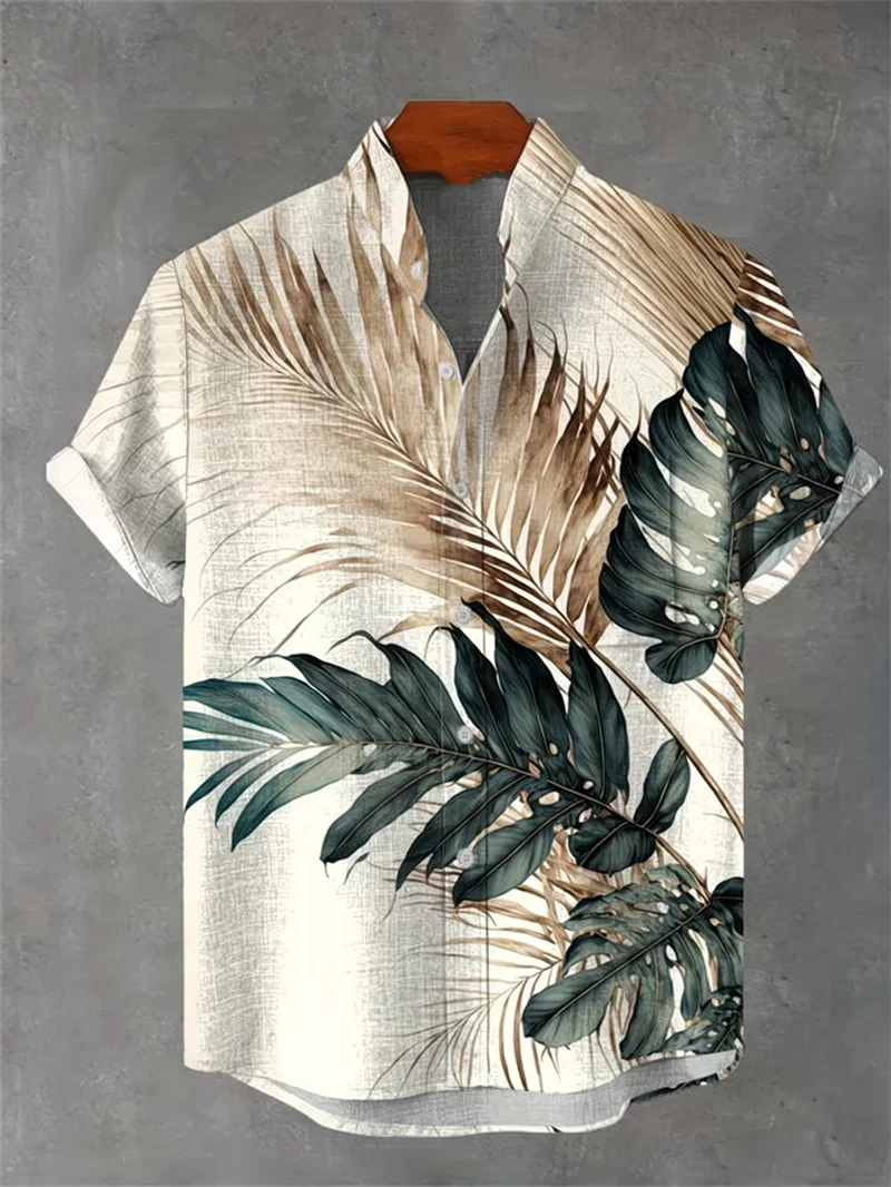 

Men's new 3D animal print comfortable retro art note linen short sleeved shirt casual men's button up top