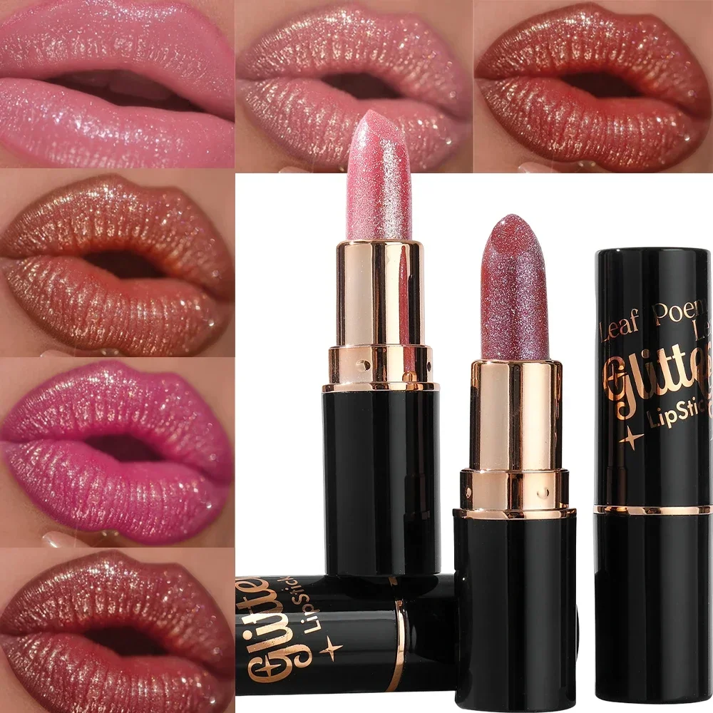 6Colors Glitter Metallic Lipstick Waterproof Long Lasting Diamond Pearlescent Lipstick Sexy Lipgloss Moisturizing Lips Makeup