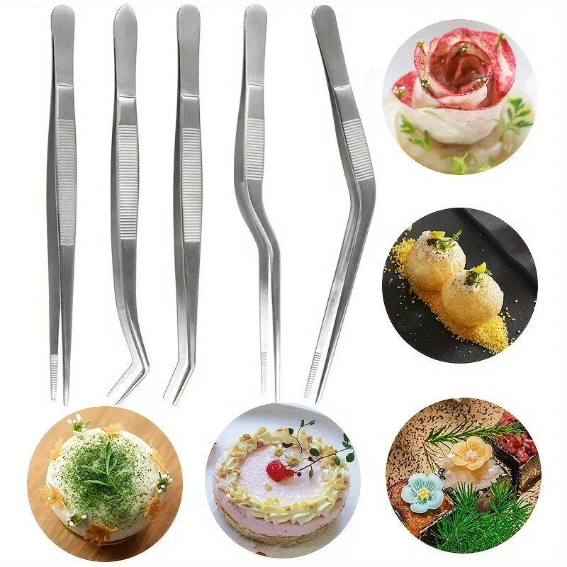 for Baking Tweezers 1pcs Kitchen Tongs Precision Cooking Plating Tweezer Stainless Steel Curved Decorating Beauty