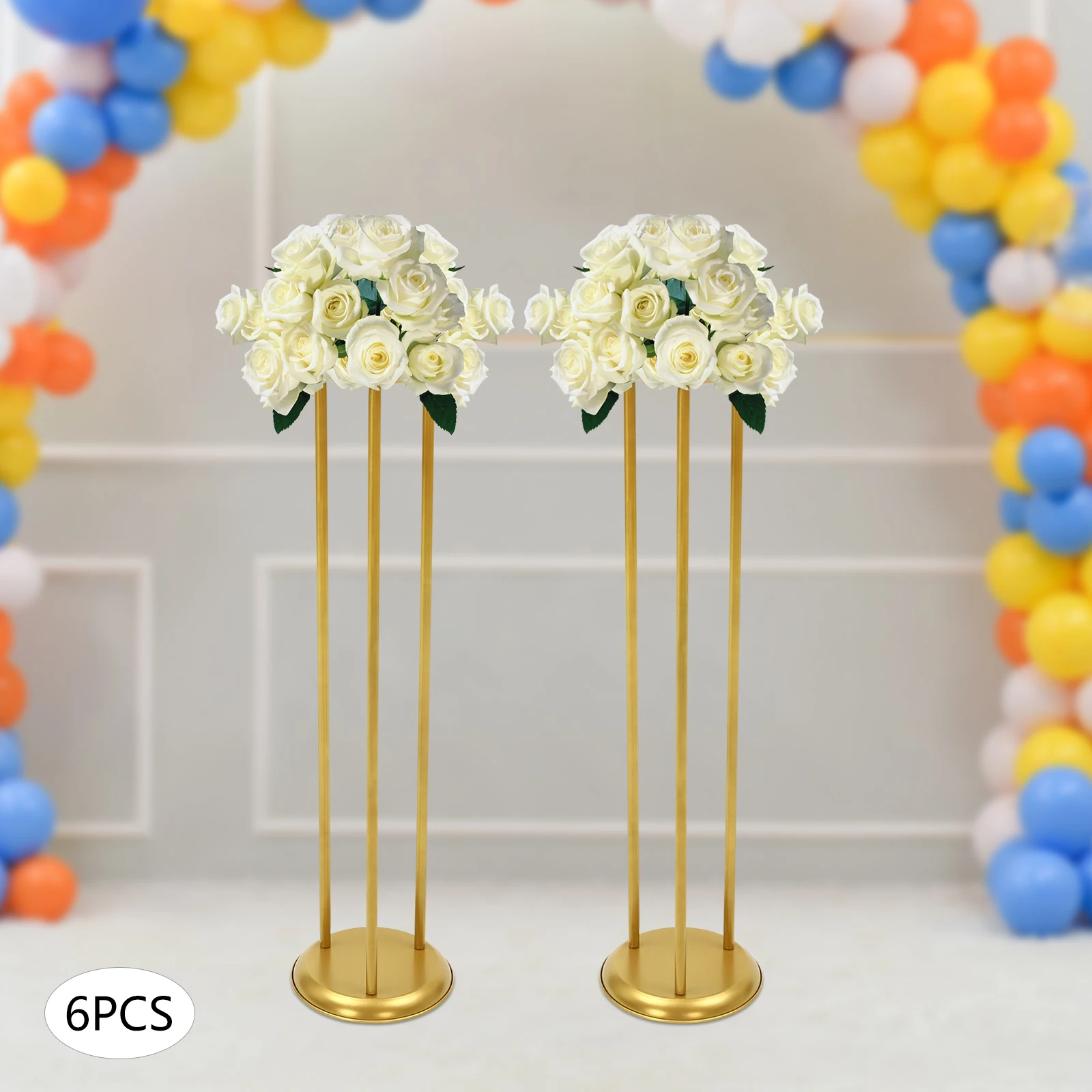 6 Pcs Gold Columnar Flower Display Stand | 2080cm, Floor Mount, Carbon Steel Columnar Flower Display Racks
