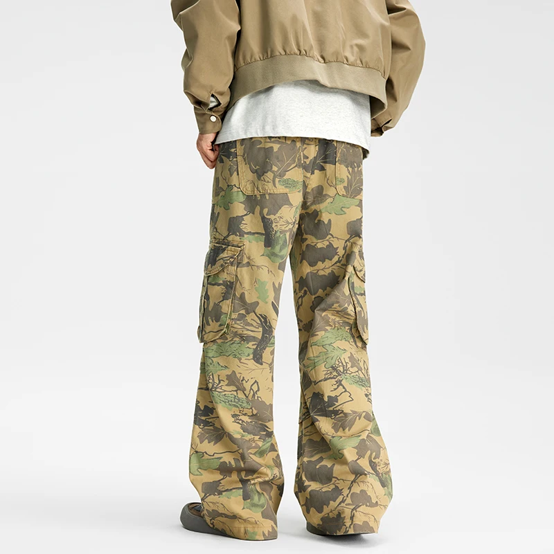 Amerikaanse werkbroek voor heren, heavy-duty, high street, losse rechte pijpen, trendy straat, woestijncamouflage, lange broek met print