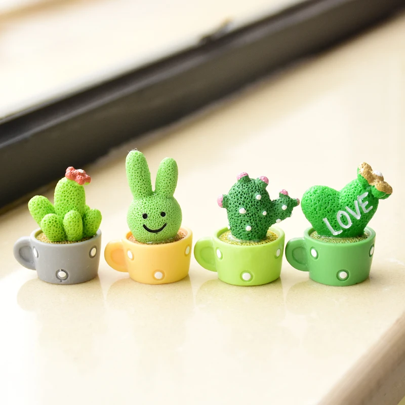 4 unids/set de Cactus suculento de resina, Mini planta verde, bonsái, árbol pequeño, maceta, coche, oficina, hogar, sala de estar, decoración,