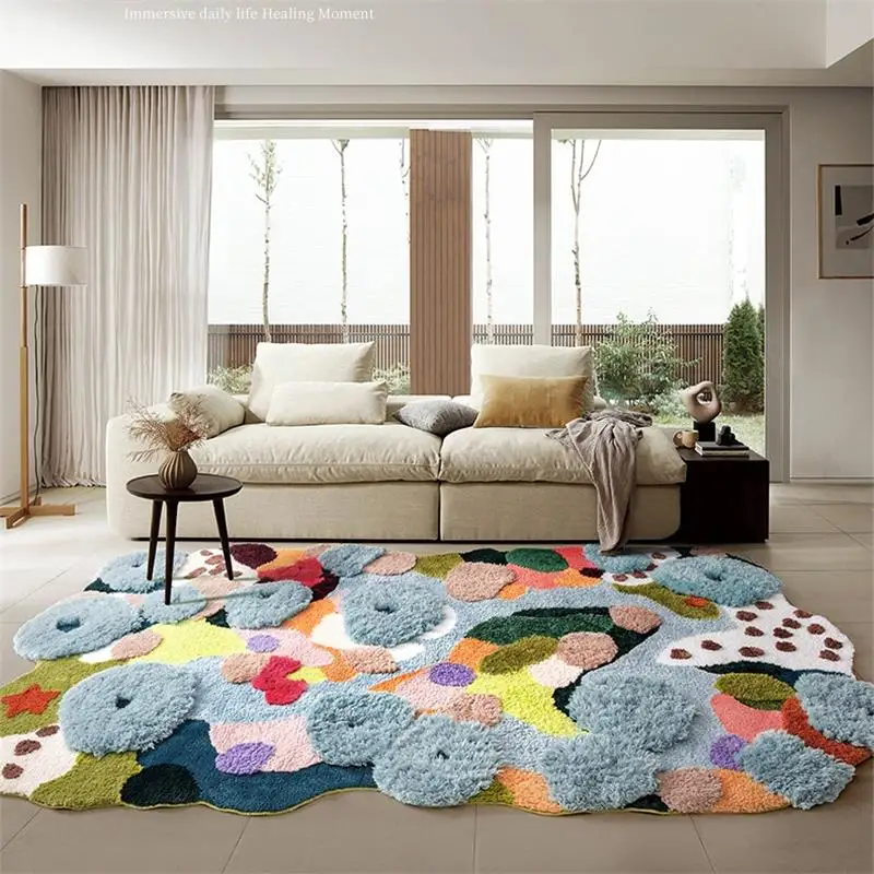 

Красочный нерегулярный ковер из мха с тафтингом для гостиной, пушистые эстетические коврики для спальни, домашний декор, диван, журнальный столик, напольные коврики