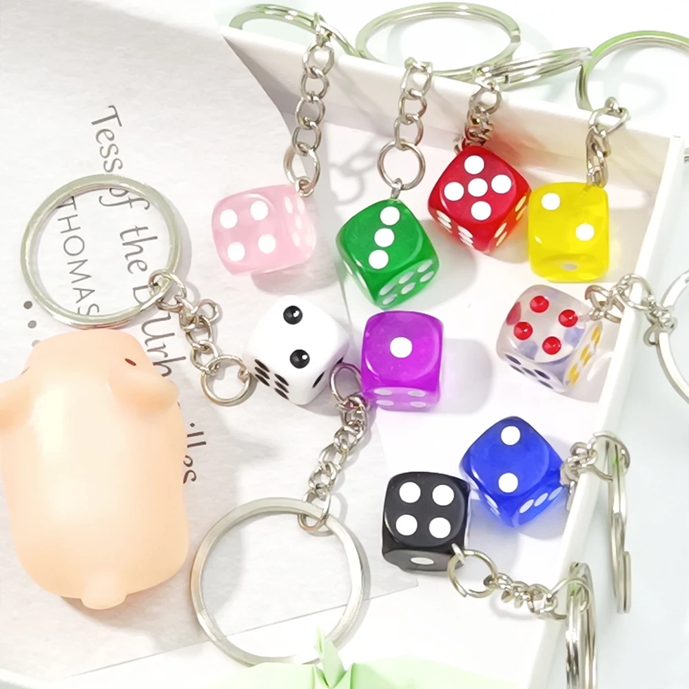 

Personalized Colorful Dice Keychain Mini Pendant Car Bag Gift for Student Original Mobile Phone DIY Accessories Keyring