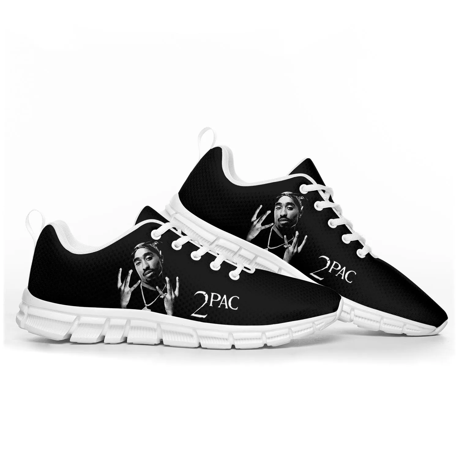 2Pac Hip Hop Rapper Tupac Pop Zapatos deportivos para hombre, mujer, adolescente, niños, zapatillas de deporte personalizadas de alta calidad, par de zapatos blancos