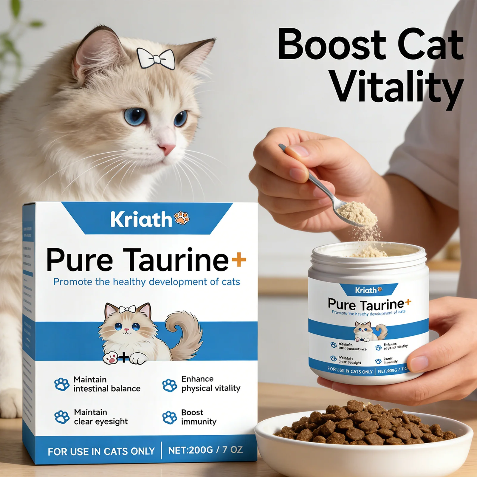 Cat Taurine Powder Support Heart Health Promote Healthy Growth Maintain Visual Function Smooth Hair Kitten Care Nutrition Powder