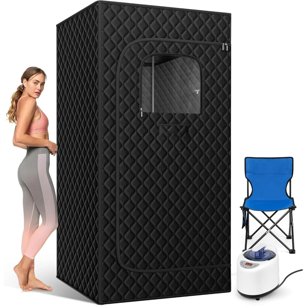 Portable Steam Sauna, Portable Sauna for Home, Sauna Tent Sauna Box with 2.6L Steamer, Remote Control Black, 2.6’ X 2.6’ X 5.9’