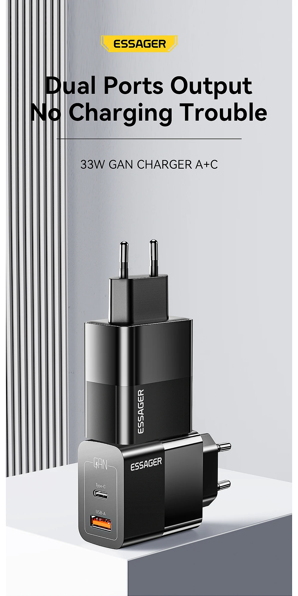 Essager USB Typ C Schnelle Ladegerät 33W QC PD 3,0 Dual Port Mini Tragbare Adapter Für IPhone 14 13 12 IPad Xiaomi Schnelle Wand Ladegeräte – Detail 1