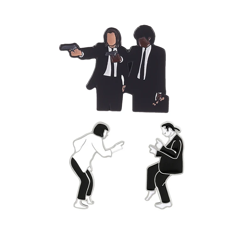 

Drama Film Enamel Pin Movie Killer Vincent Vega & Jules Winnfield Holding Gun Brooches Backpack Lapel Badge Funny Jewelry Gifts