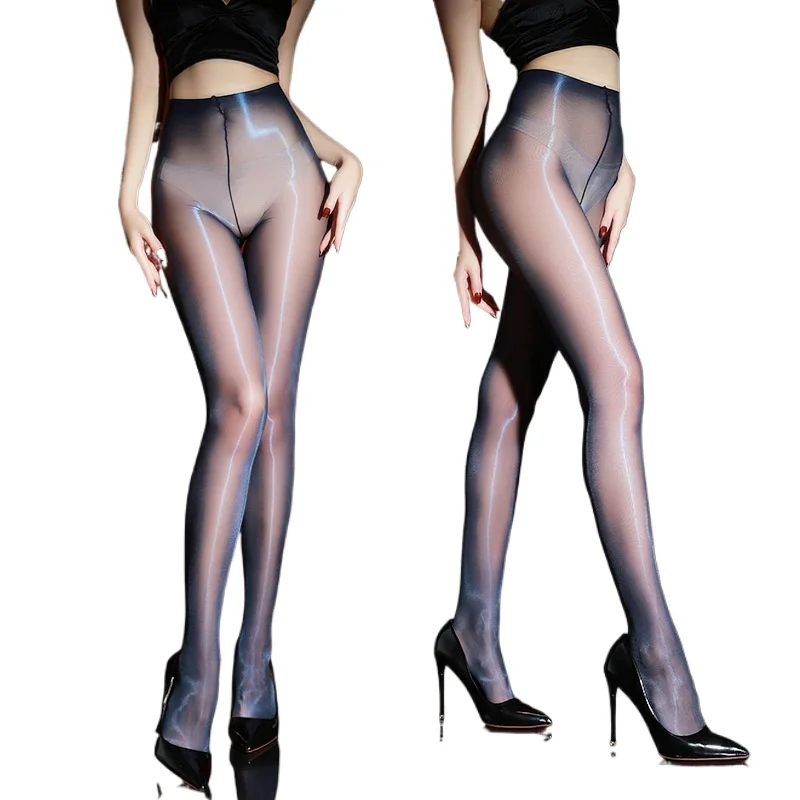 Sexy Women Stockings High Waisted Pantyhose Waistless Crotch 640 Needles High-Density Silky 3d Aurora Oil Shiny Glossy Sockings