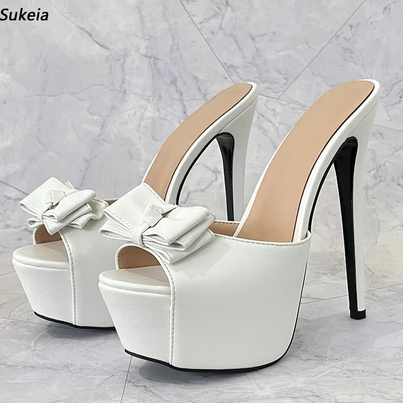 

Sukeia Handmade Women Summer Sandals Platform Knot Stiletto Heels Peep Toe Fabulous White Party Shoes Ladies Plus US Size 5-20